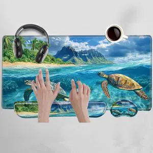 Sea Turtle Mouse Pad and Keyboard Wrist Rest Japanese Desk Mat Set Gaming Mousepad with Wrist Support XXL Computer Mat 31.5" x 15.75" Mouse Mat Organization Decor Sea Turtle Mouse Pad and Keyboard Wrist Rest Japanese Desk Mat Set Gaming Mousepad with Wrist Support XXL Computer Mat 31.5" x 15.75" Mouse Mat Organization Decor