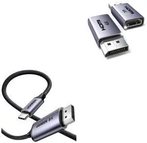 UGREEN Bidirectional USB C to DisplayPort 1.4 Cable 8K@60Hz 4K@240Hz DisplayPort to USB C Bundle 2-Pack 4K DisplayPort to HDMI Adapter Unidirectional DP Male to HDMI Female Converter