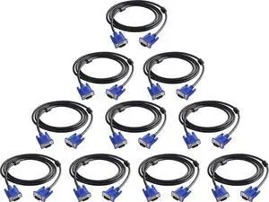 VGA to VGA Monitor Cable 15 Pin Male to Male Computer Cord Support 1080P Full HD for Laptop TV Projector - 6 Feet(10 Pack)