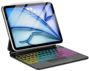 TabletKeyer Magic for iPad Air 11-inch M3 M2 Case with Keyboard Air 10.9" 5th 4th/Pro 11 4th 3rd 2nd 1st Gen, Trackpad Floating Rainbow Backlit TouchPad Keypad with Cantilever Magnetic Cover Black