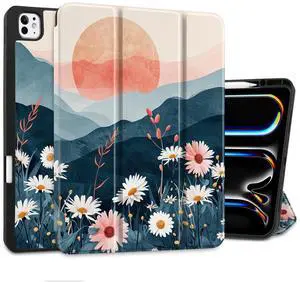 DONGKE Case for iPad Pro 13 inch (M5 2025 / M4 2024)  [Built-in Pencil Holder] Ultra Slim PU Leather Trifold Stand Cover with Soft TPU Back, Auto Wake/Sleep - Daisie