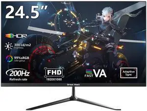 24.5 Inch Gaming Monitor, 200Hz/1K(1920*1080) Computer Monitor with Speakers, Support DP/HDMI/USB Ports, FreeSync, 99% sRGB, 3500:1 Contrast Ratio for Home Office & Gaming-Wall Mountable