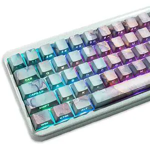 Side Print PBT Keycaps, Custom Green Keycap Shine Through,131 Keys Cherry Profile Keycaps Set, Dye-Sublimation Gaming Key Cap for 100% 75% 65% 60% Cherry Mx Mechanical Keyboard (Marble Green)