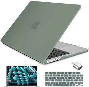 Batianda Compatible for M4 MacBook Air 15 inch Case 2025 2024 M3 2023 M2 Chip Model A3241/A3114/A2941, Hard Shell Case with Screen Protector Silicone Keyboard Cover, Midnight Green