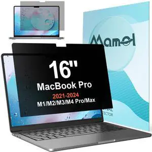 Privacy Screen for MacBook Pro 16 Inch (2021-2024, M1, M2, M3, M4, Pro, Max), Anti Glare Blue Light Filter, Nano No Glue Anti Spy Black Protector for Mac Pro 16In Laptop