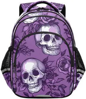 FUQIUMI School Backpack Purple Rose Skull Laptop Backpacks Kid's Schoolbag Casual Daypack for Teens Girls Boys Toddler,16.9 "