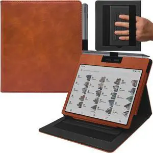 GOVTVA Double Stand Case for 7'' Onyx Boox Go 7 / Boox Tablet Go Color 7 (Gen II/Gen I 2025/2024) /Boox Page Cover with Elastic Pen Holder/Auto Sleep&Wake/Double Hand Strap (Brown)