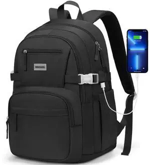 WINDARS Backpack for School Girls, Cute High School Backpacks for Teens Women Student Large Bookbag 15.6 Inch Laptop Bag with USB Charger Port for College Work Travel Trip (Black)