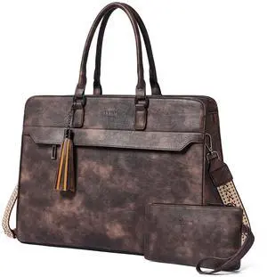 Shrrie 17 inch Laptop Bag for Women,Water-Resistant Work Bag LaptopTote Bag,Professional Business Tote for Office,Travel,College-Fits 15.6 Laptop&Tablet,Briefcase with Satchel Purse,Two-toned Coffee