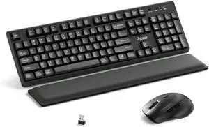 Wireless Keyboard and Mouse Combo with Wrist Rest, 2.4G Full-Sized Keyboard and Mouse Cordless, 3 DPI Adjustable Silent Mouse, Dual-System Keyboard for Computer/Laptop/Windows/Mac(Black)
