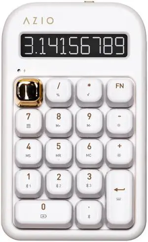 AZIO IZO Wireless Mechanical Calculator & Number Pad (White/Gold) - Bluetooth 5.0 & USB, Gateron-Blue Mechanical Switch, 9 Backlight Modes, Rechargeable, PC & Mac Compatible, White Blossom (IN103)