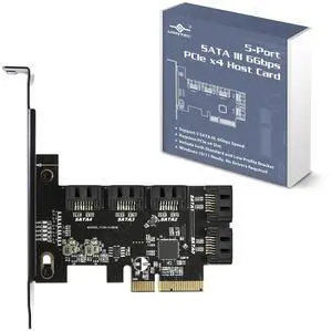 Vantec 5-Port SATA III 6Gbps PCIe x4 Host Card (UGT-ST655) for Desktop, Windows 10/11 and Linux