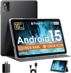Tablet Android, Android 15 Tablet 10 Inch Tablets, Octa-Core, 18GB RAM 128GB ROM 1TB Expand, 1280x800 IPS HD Display, GPS, Widevine L1, 5G+2.4G WiFi, 5MP+8MP Dual Camera, Bluetooth5.4, 6000mAh, Black Tablet Android, Android 15 Tablet 10 Inch Tablets, Octa-Core, 18GB RAM 128GB ROM 1TB Expand, 1280x800 IPS HD Display, GPS, Widevine L1, 5G+2.4G WiFi, 5MP+8MP Dual Camera, Bluetooth5.4, 6000mAh, Black