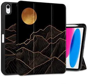DONGKE Case for iPad 11th Generation 11 Inch 2025 (A16 Chip) & iPad 10th Generation 10.9 Inch 2022 with Pencil Holder-[Auto Wake/Sleep], Trifold Stand Soft TPU Protective Cover, Golden Mountain