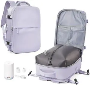hapfoxx Vacuum Travel Backpack with Pump,Personal Item Carry on Backpacks Flight Approved 18x14x8 inches Men Women,Laptop Waterproof Work Compression bags Casual Daypack Purple