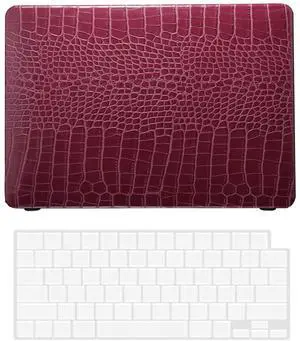 Hard Case Compatible with MacBook Air 13 Inch Case 2020 2019 2018 Release Model A2337 M1 A2179 A1932 with Retina Display & Touch ID, PU Leather Hard Shell Cover & Keyboard Cover Skin, Dark red