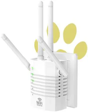 AOOEPU WiFi Extender Signal Booster with 4 Antennas, WiFi Extender with 1200Mbps Dual - Band, WiFi Booster Stable 12880 Sq.ft 105 Devices Coverage, Wall - Plug Easy Setup Home WiFi Repeater