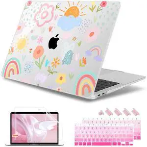 May Chen Compatible with MacBook Air 13 inch Case 2022 2021, 2020-2018 Release Model: M1 A2337 A2179 A1932, Plastic Hard Shell Case Cover for Mabook Air 13 inch with Retina Dispaly, Rainbows Flowers