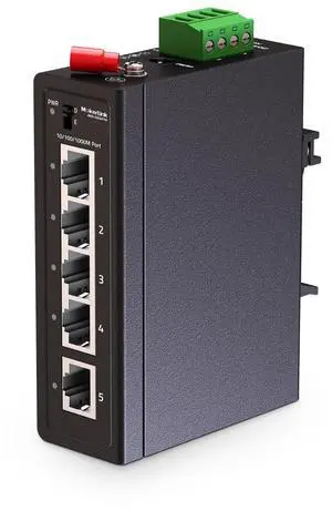 MokerLink 5 Port Industrial Din Rail Gigabit Switch, 4 x 100/1000Mbps Ports, 1 Gigabit Uplink, Mini Size, Metal DIN-Rail & Wall Mount Ethernet Switch