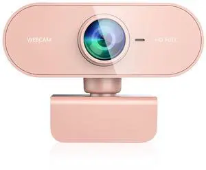 QMKKX Webcam for pc with Microphone,Full Hd 1080P Pink Streaming Web Cam with Mic for Mac Laptop, Small Computer Camera for Desktop,Cheap Face Cam for Video Conference,Zoom,Microsoft Teams Meet
