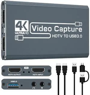 4k HDMI Capture Card for Streaming, Full HD 1080P 60FPS Capture USB 3.0 Game Audio Video Capture Card,for PS4/PS5/Xbox/Switch/OBS/Camera/PC/Laptop/Mac Plug and Play