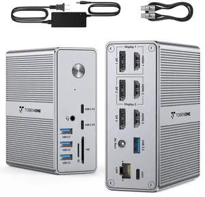 TobenONE DisplayLink Docking Station Triple Monitor with 120W Power Adapter, Triple 4K Display for MacBook Pro/Air, Thunderbolt 4/3, USB-C Windows(3X HDMI, 3X DP, 2xUSB-C, 4xUSB 3.2, SD/TF)