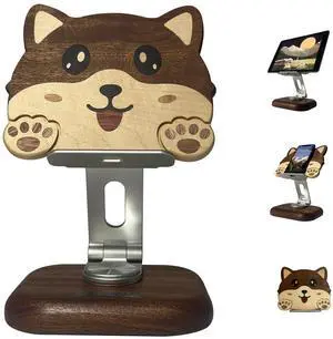 Agicogeo Solid Wood iPad Pro 12.9 Stand Tablet - 360° Rotating Tablet Holder with Handcrafted Wood-Inlaid Art Design, Heavy Duty Adjustable Base for Office, Home & Travel (Puppy)