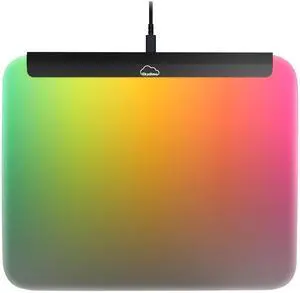 Soleil X3 Gaming Mouse Mat, Monitor Color Sync RGB Backlit, 18 Zone LED Lighting, Music Sync Mode, Cool Mouse Pad for Gaming Desk, 14.18×12.13in Large Size, USB-Type C Cable, White mat & Black Metal