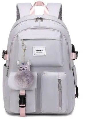 Teecho Cute Backpack for Girl Fashion Waterproof Daypack for Women Grey