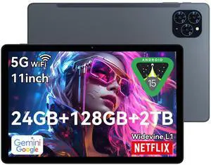 TABWEE Tablet 11 Inch Android 15 Tablets T90, 1920 * 1200 FHD Display, 24GB RAM 128GB ROM /2TB TF, 8000mAh, Widevine L1, 2 in 1 Tablet with Keyboard Mouse Stylus