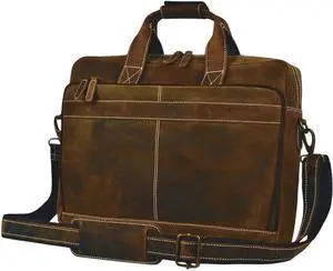 Hindoro 16 Inch Full Grain Leather Laptop Messenger Briefcase Bag for Men - Leather Satchel for Business Travel and Office Crossbody Shoulder Bag - Brown