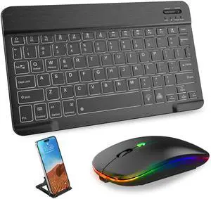 Bluetooth Keyboard & Mouse Combo for iPad - Rechargeable RGB Wireless Set with 7-Color Backlit, Compatible with iPad 10th/9th/8th Gen, iPad Pro/Air/Mini (Black).