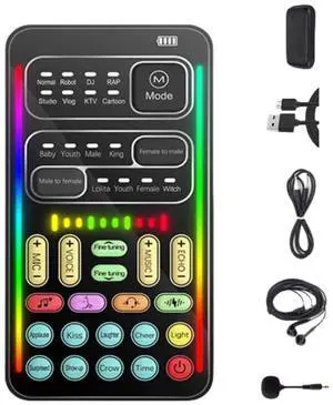 I9 Voice Changer Set, Live Sound Card kit (Including Headphones and 2 converters), 8 Different Sounds Effects, for Game Music Recording,Phone Computer Sound Changer