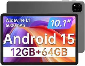 JUNINKE Tablet 10.1" Android 15 Tablet | 12GB RAM+64GB ROM2TB ExpandableNetflix HD CertifiedDual Cam+GPS+FM+WiFi6000mAh All-Day Battery(with Case)