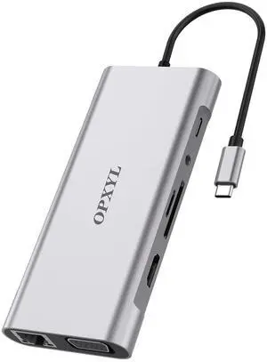 OPXYL USB C Hub Ethernet,4K USB-C to HDMI Hub,11in1 Multi-Port USBC Adapter Type C Dock Dongle Compatible for MacBook Pro Laptop Air iPad Docking Station usbc Adapter