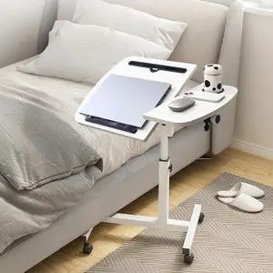 onaner Mobile Laptop Stand for Couch,Portable Medical Hospital Bed Table On Wheels,Adjustable Overbed Table for Hospital and Home Use,White