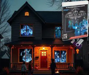 AtmosFX® Ghostly Jump Scares Halloween Digital Decoration on USB Includes 8 Atmosfx Video Effects for Hallloween