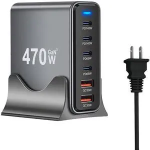 470W USB C Fast Charger Block, 6 Ports GaN III USB Chagring Station, Dual 140W PD PPS HUB for Multiple Devices, Laptop Adapter Compatible with MacBook Pro/Air iPad iPhone Pro Max, Galaxy, Dell, HP