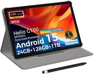 11inch Tablet, Android 15 Tablet 2560 * 1600IPS 2.5K Widevine L1, G100(MT8781) Octa-core Processor, 24GB RAM,128GB ROM, Wi-Fi 6& Bluetooth 5.2, 8200mAh Battery
