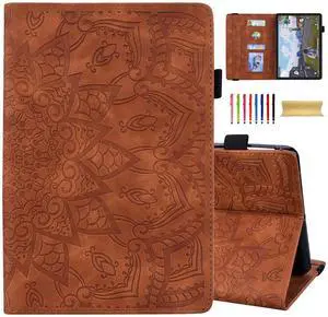 Dteck Case for All-New Amazon Fire HD 10 and 10 Plus Tablet (13th/11th Generation, 2023/2021 Release),PU Leather Slim Folding Stand Cover with Pencil Holder Shockproof Magnetic Card Slots Shell,Brown