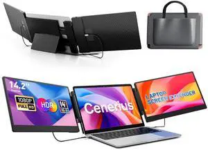 Cenerius 14.2" Laptop Screen Extender, FHD 1080P IPS Portable Monitor for Laptop, Triple Screen Monitor Extender Compatible with 13"-17" Laptops, HDMI/USB-A/C Plug-Play for Windows, Mac, Android