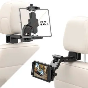 KDD Car Headrest Tablet Holder Mount, 360°Adjustable iPad Stand for Car Back Seat and Desk, Road Travel Essentials Accessory Compatible with iPad Pro,Air, Switch, Galaxy, 4.7-12.9" Phone and Tablet