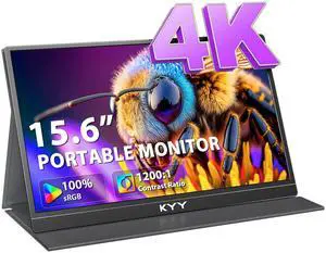 KYY 4K Portable Monitor for Laptop, 15.6'' Computer Screen Extender UHD 3840x2160,100% sRGB, 400 Nits, IPS Travel Monitor w/Speakers & Smart Cover for Laptop Xbox PS5 Switch PC Phone, VESA Compatible