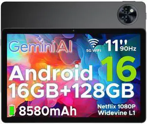 DOOGEE U11 Android 16 Tablet,11 Inch Tablet with Gemini AI,16GB+128GB/2TB,8580mAh Gaming Tablets,Unisoc T7200 Octa-Core,13MP+5MP Tablets,2.4G+5G WiFi / WidevineL1/3.5mm Audio/Face ID/OTG