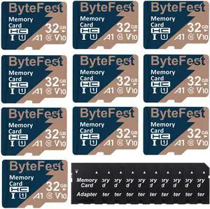 ByteFest 10 Pack 32GB Memory Card with 10 Adapter, UHS-I U1 A1 C10 V10 High Speed TF Card, FHD Video, Flash Memory Card for Camera/Android Phones/Tablets/Dash Cams