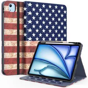 ZoneFoker Case for iPad Air 11-inch M3/ M2 (2025/2024), iPad Air 5th/ 4th Generation 10.9'' (2022/2020), iPad Pro 11 (4th/3rd/2nd/1st Gen), Multi-Angle Stand Cover with Pencil Holder, Flag