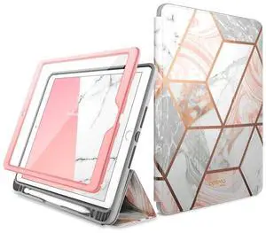 i-Blason Cosmo for iPad 9th Generation Case/8th/7th Generation Case, iPad 10.2 (2021/2020/2019), Full-Body Trifold with Screen Protector Smart Cover with Auto Sleep/Wake & Pencil Holder (Marble)