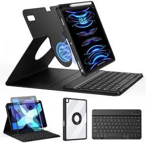 for iPad Case with Computer Keyboard, 9th/8th/7th Generation, for iPad 10.2/10.5 inch, 360° Rotation & Detachable Transparent Case, Multi-Pairing, Quiet, Magnetic Suction, Bluetooth 5.2, Pen Holder