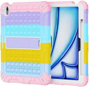 XZC for iPad Air 11 Inch Case 7th/6th Generation (M3/M2) 2025/2024, Heavy Duty Shockproof Protective Cover with Pencil Holder and Shoulder Strap (Rainbow 1)