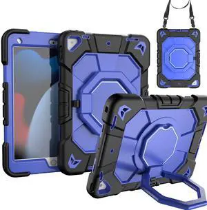 KepaiTok for iPad 9th/8th/7th Generation Case 10.2" Inch with Pen Holder, Handle Shoulder Strap,360 Rotating Stand Rugged Rugged Protective Case 10.2" Cover for iPad 9th/8th/7th Gen.(Black+Blue)